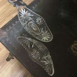Matching pair of ornate glass serving bowls